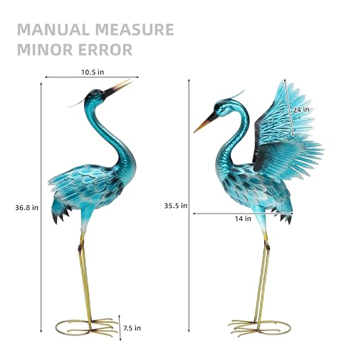 Autodaya 36.75\" Metal Crane Garden Statue, Handcrafted Oversized Blue Heron Decor Sculptures with Stable U-Ground Stakes, Backyard Decoration, Metal Garden Bird Animal Yard Art, Lawn Ornament Decor - Thumbnail 2