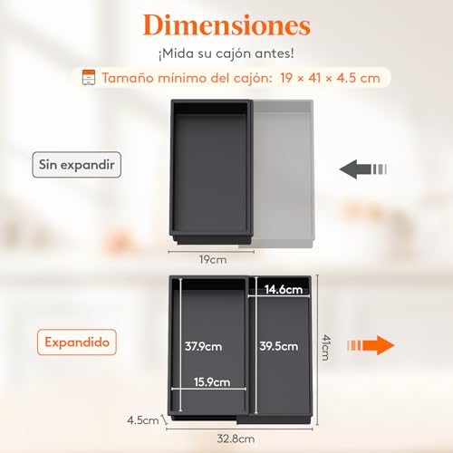 Miniatura 3 de Lifewit Organizador Menaje De Cocina, Bandeja Cubiertos Extensible Cajon, Soporte Utensilios Para Encimera, Separador Herramientas Y Cuberteria Para Bandeja Extraible Armario, 2 Compartimentos Negro
