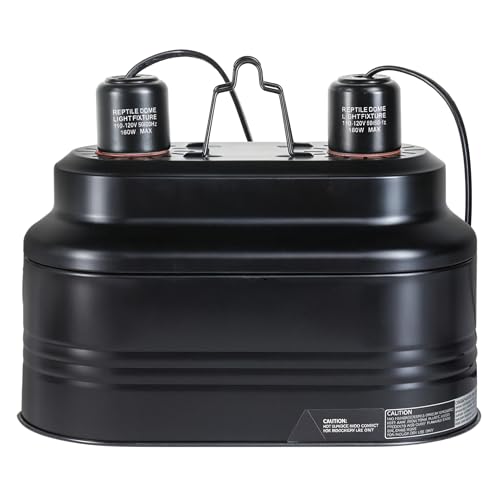 Simple Deluxe Dual Dome Reptile Light Fixture with Separate Switches Fits Max 160W Reptile Heat Lamp/UVB Light for Amphibians Terrarium and Tortoise Habitat
