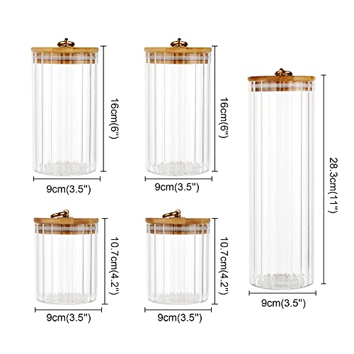 Fantesticryan Glass Storage Jars Set Of 5, Decorative Coffee Bar Container With Airtight Bamboo Lid Metal Ring For Home Kitchen Storing Candy, Cookie, Pasta, Nuts, Oatmeal And Bathroom Salt #TOP4
