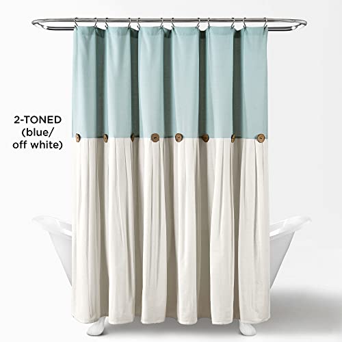 Image of Lush Decor Linen Button Shower Curtain Single 72 inch W x 84 inch L Blue & White - Extra Long Shower Curtains - Blue Shower Curtain Fabric - Farmhouse Bathroom Decor