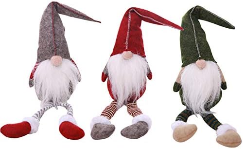 Awaken 3pcs Handmade Christmas Gnome Decoration Swedish Figurines Sitting long-legged Christmas elf Bottle Decoretion Set