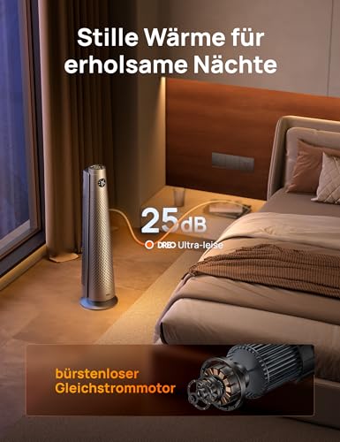 Dreo Heizlüfter Energiesparend, 2000W Elektrische Heizung mit Fernbedienung, 25 dB Leise,120° Oszillation, Thermostat, 5 Heizstufen & 3 Lüfterstufen, 7-facher Schutz, 12H Timer, PTC Keramik Heizlüfter – Bild 4