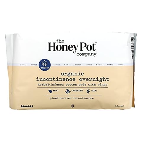 The Honey Pot Company, Herbal-Infused Cotton Pads with Wings, Organic Incontinence Overnight, 16 Count Cover