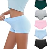 Migbean Women's Cotton Boxer Briefs Underwear Boy Shorts Underwear Lightweight High Waist Panties 5 Pack Multicolor
