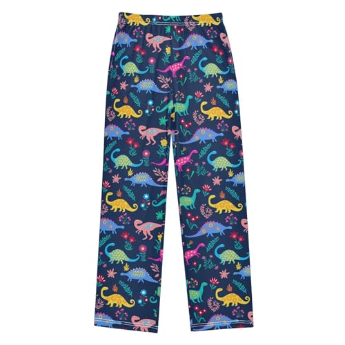 ZZXXB Dinosaur Floral Print Boys Long Pants Soft Trousers Elastic Waist Kids Lounge Bottoms with Pockets S-XL