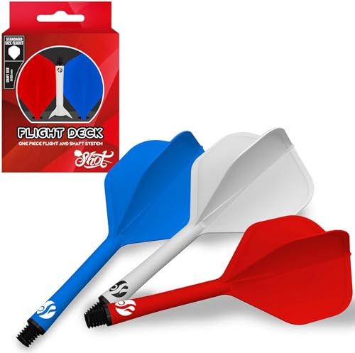 Shot! Darts Flight Deck One Piece Dart Flight and Shaft System, Reduced Deflections, Standard Shaped Flight (350 Micron) Available in Set of 3 (Red Blue White, Inbetween)