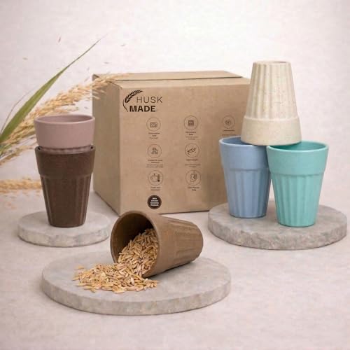 Image of Eco-Friendly Tea Cup Set of 6 | Kulhad Style Coffee & Tea Mugs | 140 ml Unbreakable, Stain-Free, Heat Resistant, Reusable, Microwave Safe | Rice Husk & Bamboo Fibre | Pastel Multi-Color