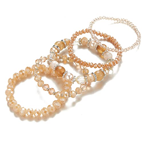 Noessla Beaded Boho Stretch Bracelet Colorful Stackable Crystal Beads Bracelets Trendy Costume Jewelry Mothers Day Gifts For Women (21-Champagne) #TOP1