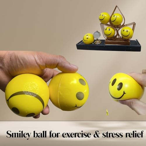 Image of Stress Relief Ball with Smiley Face, Yellow Soft Squeeze Ball for Anxiety Relief, Hand Strength Exercise, Therapy, Relaxation, Office and Home Use