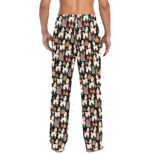 Mens Cotton Pajama Pants Sleep Lounge Pj Bottoms Sleepwear with Pockets Drawstring S Gift White Dog3
