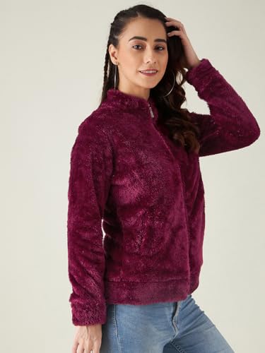 Image of Modeve Women Solid Full Sleeve Fur Standard Length Jacket For Winter