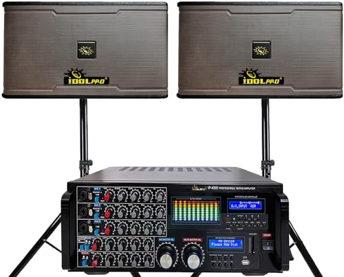 IDOLpro 3000W Home Karaoke System with New Mixing Amplifier and Dual 3 Way 1200W Speakers and Stands