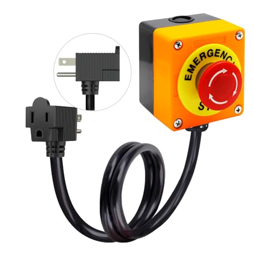 Emergency Stop Push Button Switch with 3.3-ft 14AWG Cable & Piggyback Plug IP67 Waterproof Extension Cord with Inline Power Emergency Button Switch AC/DC 10A-125V