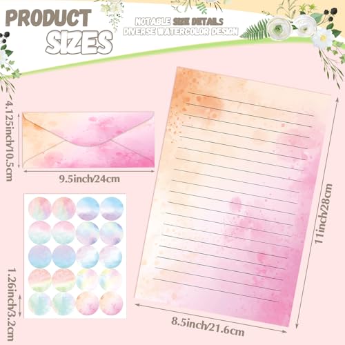 Image of TaoBary 160 Pcs Stationery Paper Set 50 Double Sided Stationery Papers with 50 Matching Envelopes and 60 Round Dot Sticker, 10 Design(Watercolor,8.5 x 11 Inch)