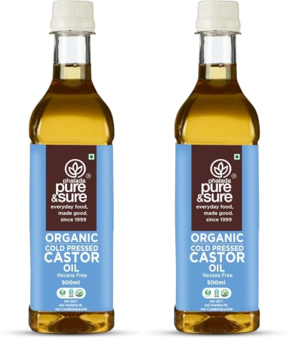 Image of Pure & Sure Organic Cold Pressed Castor Oil 500 Ml | For Hair Growth, Eyelashes, Eyebrows & Skin (Pack of 2)