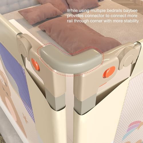 Image of BAYBEE Baby Bed Rail Guard (150x80cm), Bedrail for Baby Safety with 28 Height Adjustable, Portable Bed Side Protector for Babies Falling | Foldable Single Side Bed Railing, 3 Side, (White /Beige)