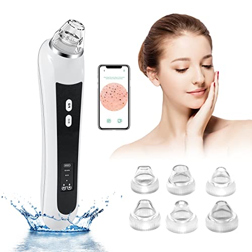 Petrichor Pore Vacuum Blackhead Remover with Camera, 5.0 Megapixels WiFi Visible Facial Vacuum Pore Cleaner with 6 Tips, 3 Level 20X Magnification Vacuum Blackhead Suction Tool Comedone Acne Extractor