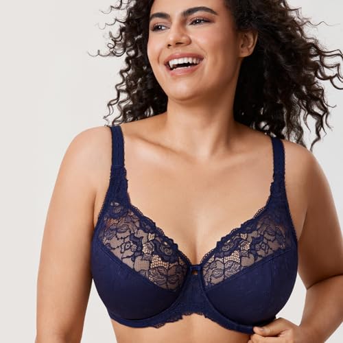 Image of DELIMIRA Women's Plus Size Full Coverage Underwire Unlined Minimizer Lace Bra