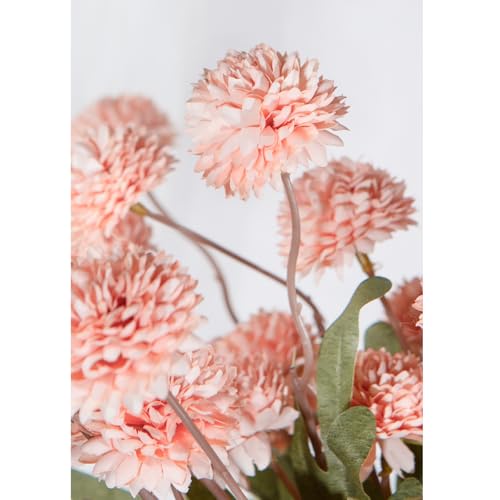 EQUSPUR 5 Pcs Artificial Pink Pompon Mums Small Flowers, 20" Faux Silk Chrysanthemum Flowers with Long Stem, Floral Arrangements for DIY Bouquet Home Wedding Table Centerpiece Decor by EQUSPUR - Used condition - Image 3
