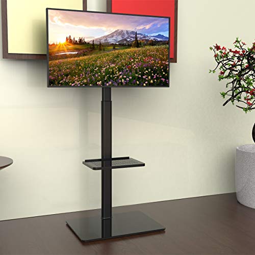 Universal Floor Tv Stand With Mount For 19 To 43 Inch Flat Screen Tv, 100 Degree Swivel,Adjustable Height And Tilt Function, 2 Shelves Space Saving Standing Tv Mount For Bedroom Living Room Corner #TOP1