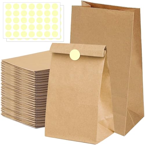 50 Stück Papiertüten Braun 15x27x9CM, Mit 70 Runden Aufkleber,...