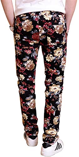 Qzh.duao Floral Printed Casual Pants Slim Fit Flower Trousers For Men, Black, Us 38 = Tag 5Xl #TOP2