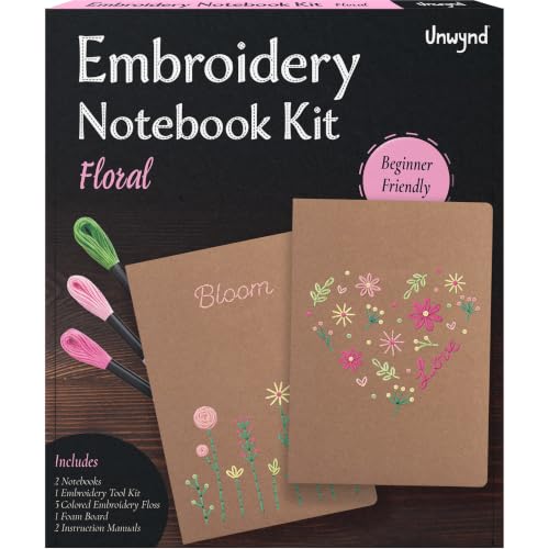 Image of Unwynd Embroidery Kit Floral Theme for Beginners, Satin Stitch Hand Embroidery Kit for Adults, Easy DIY Crafts, Starter Set with Mountain Sun Pattern