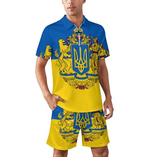 Ukraine FlagZipper Polo Suit Casual Sports Two-wear Fashion Suit