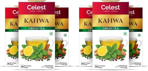 Image of Celest Green Tea - Kahwa, 36 Tea Bags (Pack of 6) | Masala Green Tea for Weight Loss | Traditional Kahwa With Spices, Tulsi, Ginger & Pink Salt