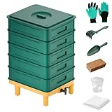 TOP XIAN 5-lagiger Wurmkomposteimer, 85 l Wurmkomposter für drinnen und draußen, Wurmfarm Starter-Kits für Vermicomposting Starter, Gartenwurm-Kompostierbehälter zum Recycling von Lebensmittelabfällen