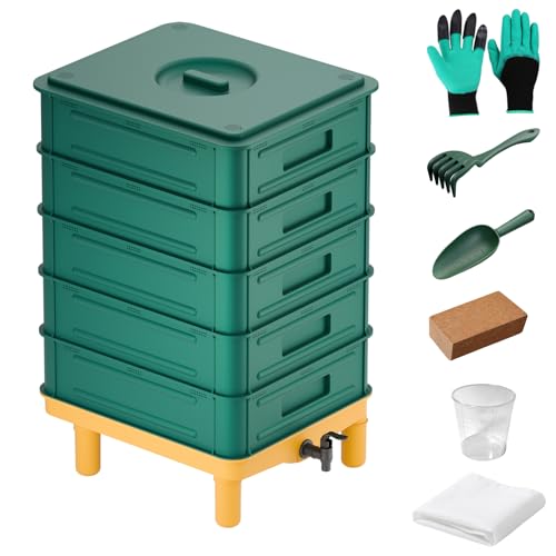 5-Layer Worm Compost Bin, 85L Worm Composter for Indoor & Outdoor, Starter Kits for Vermicomposting Starter, Garden Worm Composting Bin for Recycling Food Waste (Black)