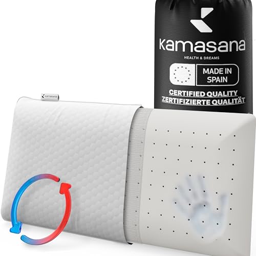 KAMASANA Arctic - Almohada cervical de refrigeración (40 x 80 cm, ergonómica, para dolor de cuello, ortopédica, espuma viscoelástica, vida útil más larga, tecnología Coolmax®, fabricada en España)
