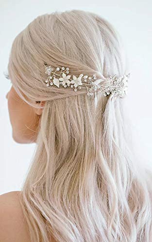 Deniferymakeup - Diadema para novia y novia, diseño de flores y hojas