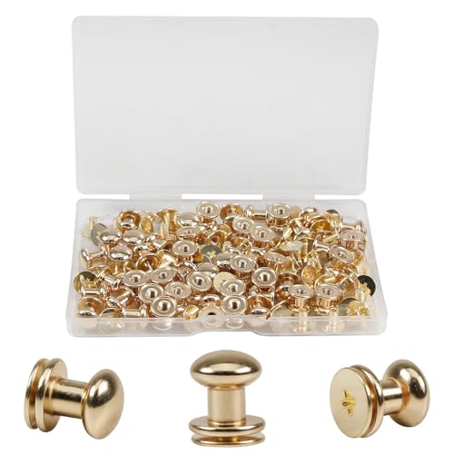 50 Sets Chicago 8mm Round Head Button Phillips Screw Stud Rivet, Leather Rivets Craft Belt for DIY Craft Leather Craft Repairs Decoration (Gold)