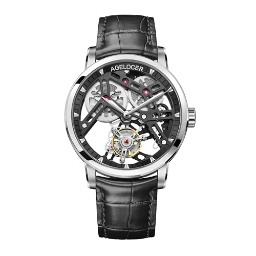 AGELOCER Men's Luxury Mechanical Watch with Tourbillon | Skeleton Manual Watches for Men | Waterproof Dress Watch for Business & Formal Occasions | Sapphire Glass | 50M Water Resistant