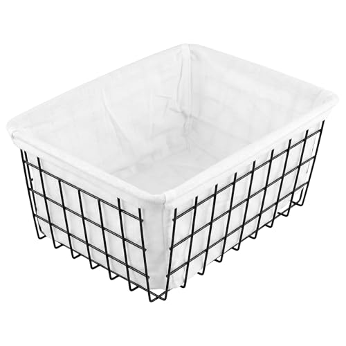 Cestas de metal rectangular con asa y forro lavable para proteger objetos en baños 4