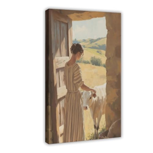 Poster toile femme robe rayée pour illuminer un intérieur sombre