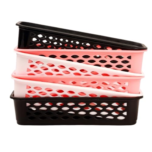 Image of Organizer Tray Office Drawer Dividers Storage Bins Multipurpose Desk for Makeup, Kitchen, Office, Bathroom, Bedroom Dreassing, Basket Rack MultiColor(23*8*5 CM) Pack Of 6 (Peach 6pcs)