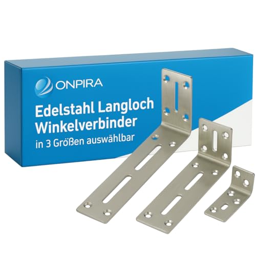 Onpira Edelstahl Langloch Winkelverbinder Robuste Eckwinkel in 3 Größen zur Auswahl Korrosionsbeständig & vielseitig einsetzbar für Möbel Bau & Heimwerken (120x60x45mm)