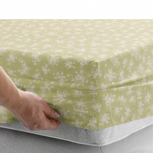 Image of Story@Home King Size Air Cotton Bedsheet 240 TC Fitted Sheet with 2 Pillow Covers, Soft & Durable Bed Sheet for King Bed (270 x 250 cm, Floral Print, Green & White)