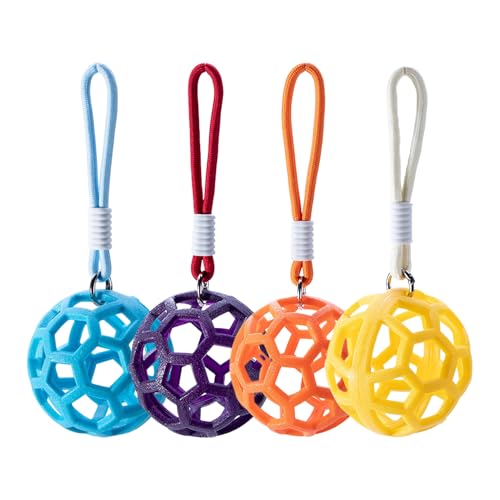 干し草のボール、バニー・ヘイ・フィーシング・ボール - 干し草給餌ボールグラスホルダー、4ピース | 小さなペットの噛むおもちゃ、ハムスターのためのストラップとケージのアクセサリーガービルズチンチラモルモット