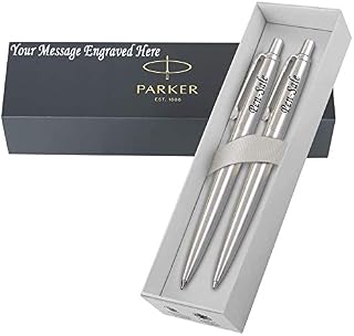 Personalised Engraved Parker Jotter Ballpoint Pen & Pencil Set in a ClassyGift Box, Custom Gift for Christmas, Great for School and Office - Enter Your Custom Text (Black Ink)