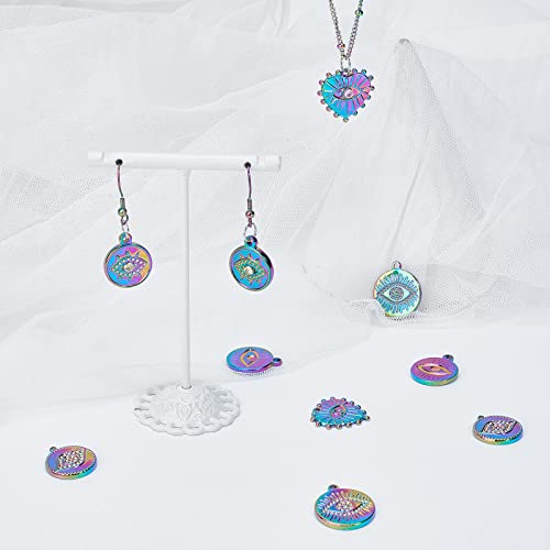DICOSMETIC 10Pcs Evil Eye Charms 5 Styles Egyptian Eye Pendants Stainless Steel Flat Round and Heart Pendant with Evil Eye Charms Rainbow Hanging Ornaments for DIY Necklace Bracelet Jewelry Making - Image 3