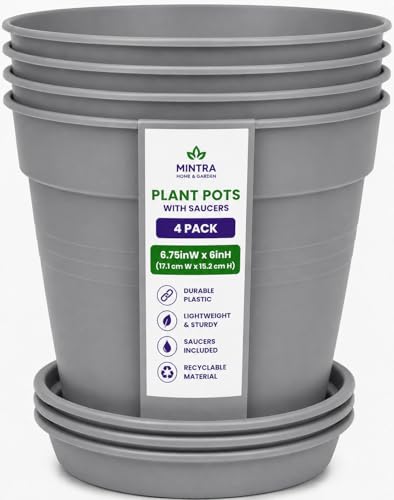 Mintra Home Pots jardin 4 pièces gris, 17 cm diamètre