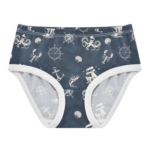 Little Girls' Soft Cotton Underwear Kids Breathable Comfort Vintage Marine Compass Panties Briefs Toddler