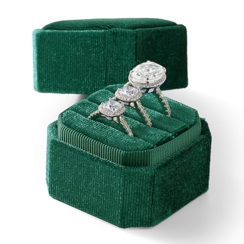 3 Slots Ring Box Velvet Ring Gift Box Wedding Day For Proposal, Engagement, Wedding,Mother's Day, Valentine's Day (Green)