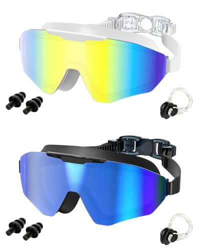 Image of Swim Goggles 2 Pack for Adult Men Women, Anti-fog UV Protection No Leak 180 Wide View Clear Vision Pool Goggles