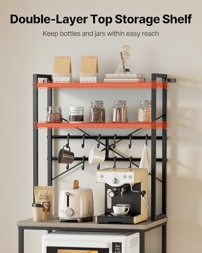 VEVOR Küchenregal Bäckerregal (600 x 400 x 1618 mm) mit X-förmiger Stützstange & 12 S-förmigen Haken & Doppelstöckiger Ablage, Mikrowellenregal für Geschirr Schüsseln Gewürzflaschen Metallregal