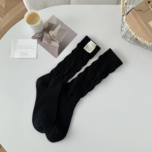 Image of Women's Ruffle Frilly Slouchy Socks, Soft Cotton Cute Solid Color Crew Socks Light Blue